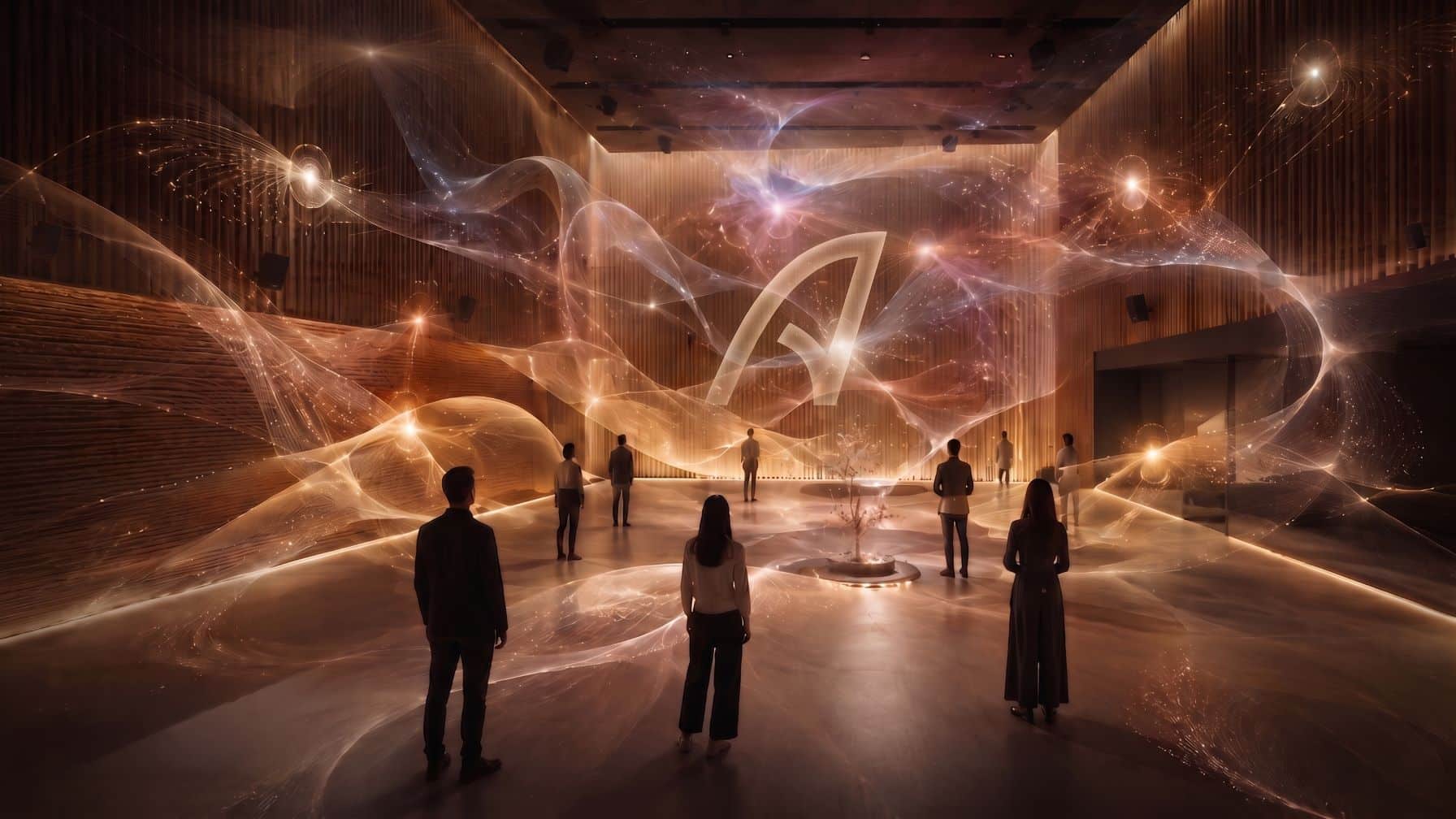 Immersive spatial audio environment illustrating sound moving throughout a performance venue.